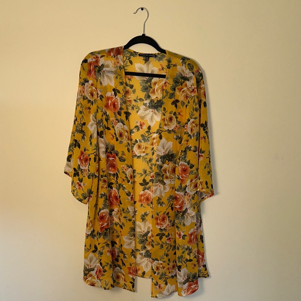 Women’s Floral Yellow Kimono Size 1X